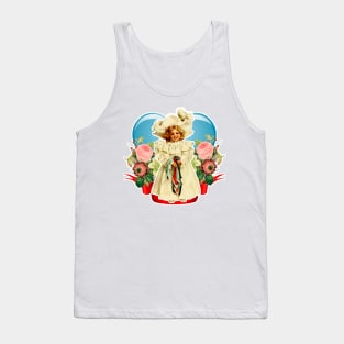 Doll dressed in white with flowers and blue heart Tank Top